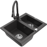 Mexen Carlos 1.5-bowl granite sink with Elia kitchen faucet, speckled black - 6518-76-670101-76