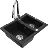 Mexen Carlos 1.5-bowl granite sink with Elia kitchen faucet, black - 6518-77-670101-00