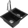 Mexen Carlos granite sink 1.5-bowl with Elia kitchen faucet, black - 6518-77-670101-00