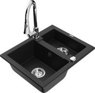 Mexen Carlos 1.5-bowl granite sink with Elia kitchen faucet, black - 6518-77-670101-00