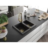 Mexen Carlos granite 1.5-bowl kitchen sink with Elia kitchen faucet, black - 6518-77-670101-50