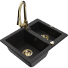 Mexen Carlos granite 1.5-bowl kitchen sink with Elia kitchen faucet, black - 6518-77-670101-50