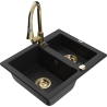 Mexen Carlos granite sink 1.5-bowl with Elia kitchen tap, black - 6518-77-670101-50