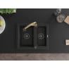 Mexen Carlos 1.5-bowl granite sink with kitchen faucet Elia, black - 6518-77-670101-50-B