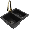 Mexen Carlos 1.5-bowl granite sink with Elia kitchen faucet, black - 6518-77-670101-50-B
