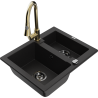 Mexen Carlos 1.5-bowl granite sink with kitchen faucet Elia, black - 6518-77-670101-50-B