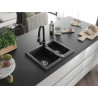 Mexen Carlos granite sink 1.5-bowl with Elia kitchen faucet, black - 6518-77-670101-70