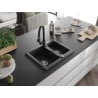 Mexen Carlos granite sink 1.5-bowl with Elia kitchen tap, black - 6518-77-670101-70