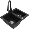 Mexen Carlos granite sink 1.5-bowl with Elia kitchen faucet, black - 6518-77-670101-70