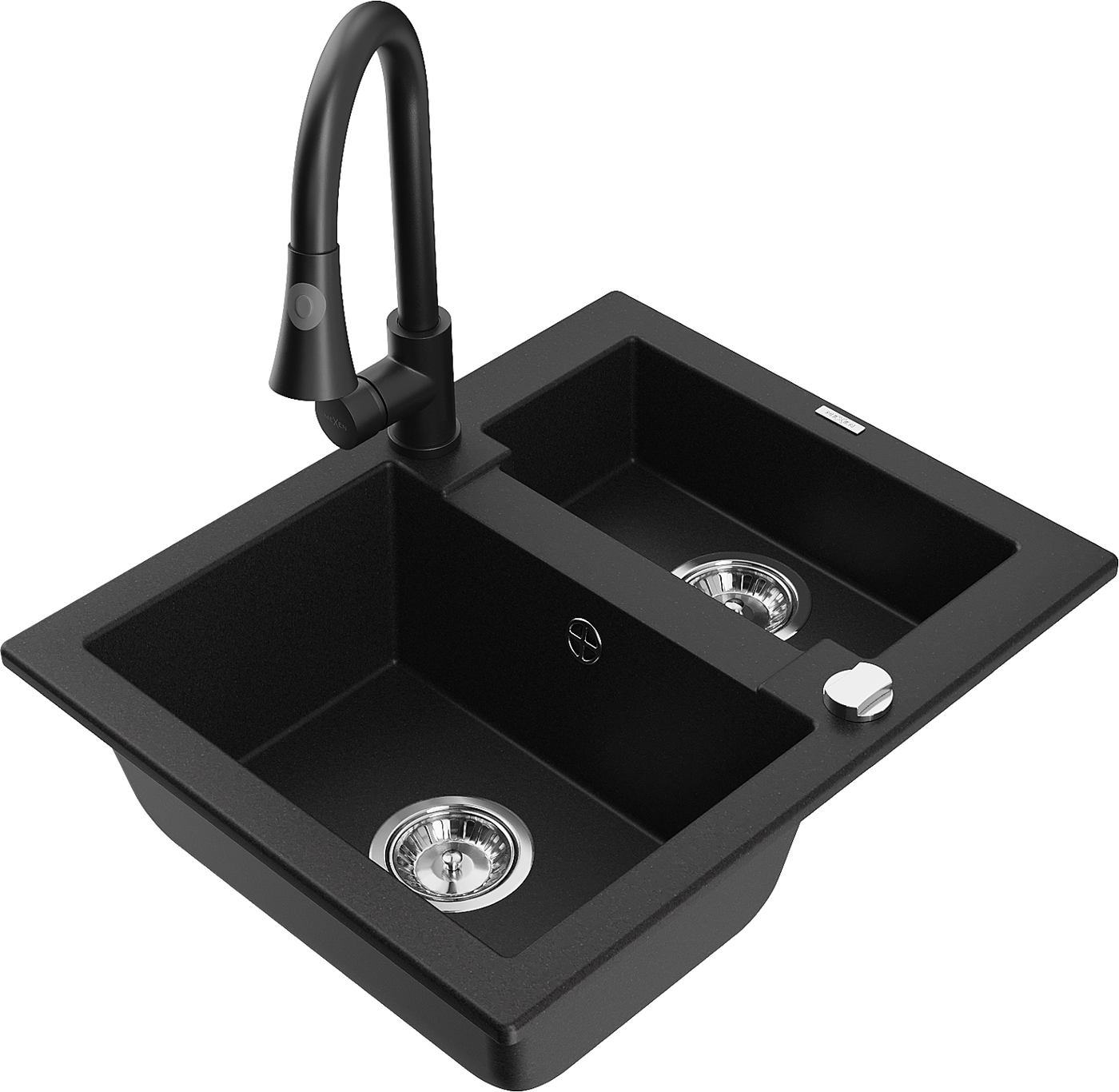 Mexen Carlos 1,5-compartment granite sink with a kitchen mixer tap Elia, Black - 6518-77-670101-70