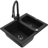 Mexen Carlos granite sink 1.5-bowl with Elia kitchen tap, black - 6518-77-670101-70-B