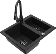 Mexen Carlos granite sink 1.5-bowl with Elia kitchen tap, black - 6518-77-670101-70-B