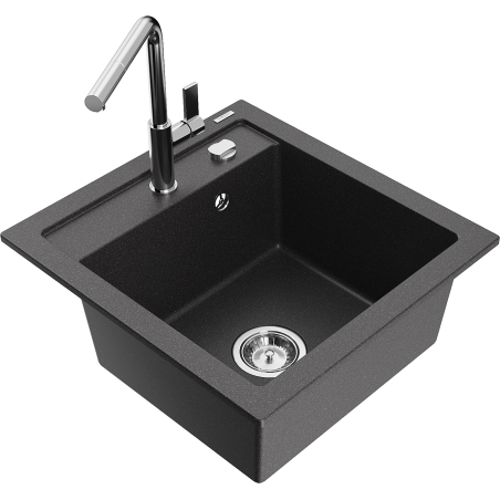Mexen Vito 1-compartment granite sink with a kitchen mixer tap Flora, spotted black - 6503-76-670401-00