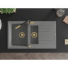 Mexen Matias granite sink 1.5-bowl with drainer and kitchen faucet Flora, gray - 6502-71-670401-57-G