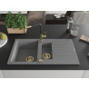 Mexen Matias granite sink 1.5-bowl with drainer and kitchen faucet Flora, gray - 6502-71-670401-57-G