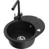 Mexen Kevin granite kitchen sink 1-bowl with drainer and kitchen faucet Duero, black - 6517-77-671600-70