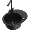 Mexen Kevin granite sink, 1-bowl with drainer and Duero kitchen tap, black - 6517-77-671600-70-B