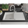 Mexen Leo granite kitchen sink 1-bowl with drainer and Duo kitchen faucet, white - 6501-20-671701-02