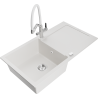 Mexen Leo granite kitchen sink 1-bowl with drainer and Duo kitchen faucet, white - 6501-20-671701-02
