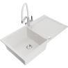 Mexen Leo granite sink 1-bowl with drainer and Duo kitchen faucet, white - 6501-20-671701-02