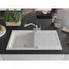 Mexen Leo 1-bowl granite sink with drainer and Duo kitchen tap, white - 6501-20-671701-07