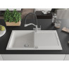 Mexen Leo Granite kitchen sink 1-bowl with drainer and Duo kitchen faucet, white - 6501-20-671701-07