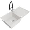 Mexen Leo Granite kitchen sink 1-bowl with drainer and Duo kitchen faucet, white - 6501-20-671701-07