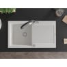 Mexen Leo 1-bowl granite sink with drainer and Duo kitchen tap, white - 6501-20-671701-07