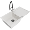 Mexen Leo 1-compartment granite sink with a drip tray and kitchen mixer tap Duo, White - 6501-20-671701-07-B
