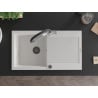 Mexen Leo 1-bowl granite sink with drainer and Duo kitchen tap, white - 6501-20-671701-07-B