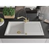 Mexen Leo granite kitchen sink 1-bowl with drainer and Duo kitchen faucet, white - 6501-20-671701-57-G