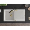Mexen Leo granite kitchen sink 1-bowl with drainer and Duo kitchen faucet, white - 6501-20-671701-57-G