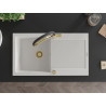 Mexen Leo granite kitchen sink 1-bowl with draining board and Duo kitchen faucet, white - 6501-20-671701-57-G