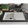 Mexen Leo 1-bowl granite sink with drainer and Duo kitchen faucet, white - 6501-20-671701-57-B