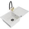 Mexen Leo 1-bowl granite sink with drainer and Duo kitchen faucet, white - 6501-20-671701-57-B