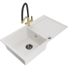 Mexen Leo granite sink 1-bowl with drainer and Duo kitchen faucet, white - 6501-20-671701-57-B