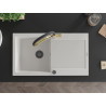 Mexen Leo granite sink 1-bowl with drainer and Duo kitchen faucet, white - 6501-20-671701-57-B