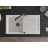 Mexen Leo single-bowl granite sink with drainer and Duo kitchen tap, white - 6501-20-671701-57-B