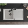 Mexen Leo granite sink 1-bowl with drainer and Duo kitchen tap, white - 6501-20-671701-70-B