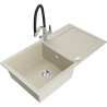 Mexen Leo granite sink 1-bowl with drainer and Duo kitchen tap, beige - 6501-69-671701-07