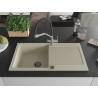 Mexen Leo granite kitchen sink 1-bowl with drainer and Duo kitchen faucet, beige - 6501-69-671701-07-B