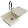 Mexen Leo granite kitchen sink 1-bowl with drainer and Duo kitchen faucet, beige - 6501-69-671701-07-B