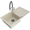 Mexen Leo granite sink 1-chamber with drainer and kitchen faucet Duo, beige - 6501-69-671701-07-B