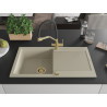Mexen Leo single-bowl granite sink with drainer and Duo kitchen faucet, beige - 6501-69-671701-57-G