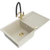 Mexen Leo 1-compartment granite sink with a drip tray and kitchen mixer tap Duo, Beige - 6501-69-671701-57-G