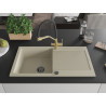 Mexen Leo granite sink 1-bowl with drainer and Duo kitchen faucet, beige - 6501-69-671701-57-B