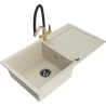 Mexen Leo granite sink 1-bowl with drainer and Duo kitchen faucet, beige - 6501-69-671701-57-B