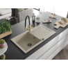 Mexen Leo granite sink 1-bowl with drainer and Duo kitchen faucet, beige - 6501-69-671701-57-B