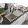 Mexen Leo 1-bowl granite sink with drainer and Duo kitchen faucet, beige - 6501-69-671701-70-B