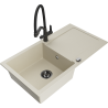 Mexen Leo 1-bowl granite sink with drainer and Duo kitchen faucet, beige - 6501-69-671701-70-B